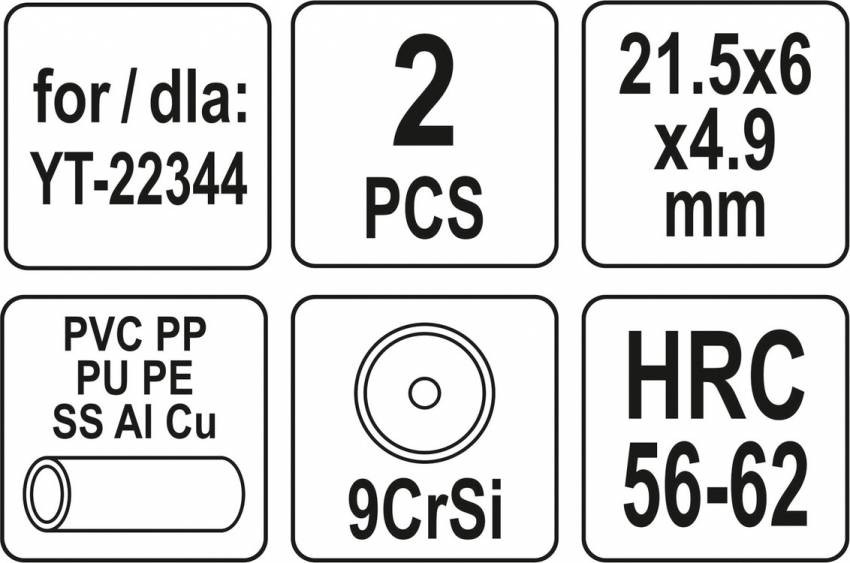 Різці дискові YATO Ø= 21,5/ 6 мм, t= 4,9 мм до труборіза YT-22344, 2 шт-YT-22345