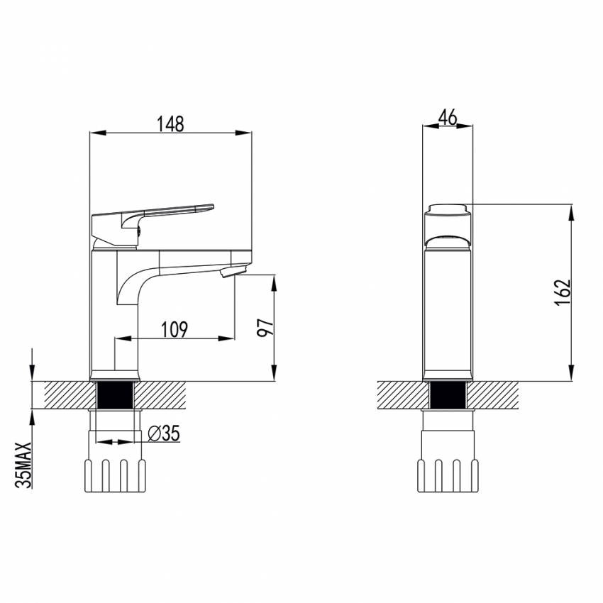 Змішувач MARMORE Ø35 для раковини литий на гайці CORSO (DB-1A138C) (9623000)-9623000