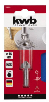 Зенкер HSS 16 мм, 3 кромки, 6-гранний хвостовик, KWB (704840)-[articul]