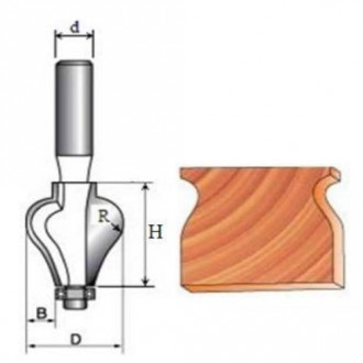 Фреза Кромкова фігурна №2205 (D25.4, R6.35, H30.16, B6.35) 18-071-250-[articul]