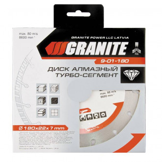 GRANITE Диск алмазний SEGMENTED TURBO 180 мм GRANITE, Арт.: 9-01-180