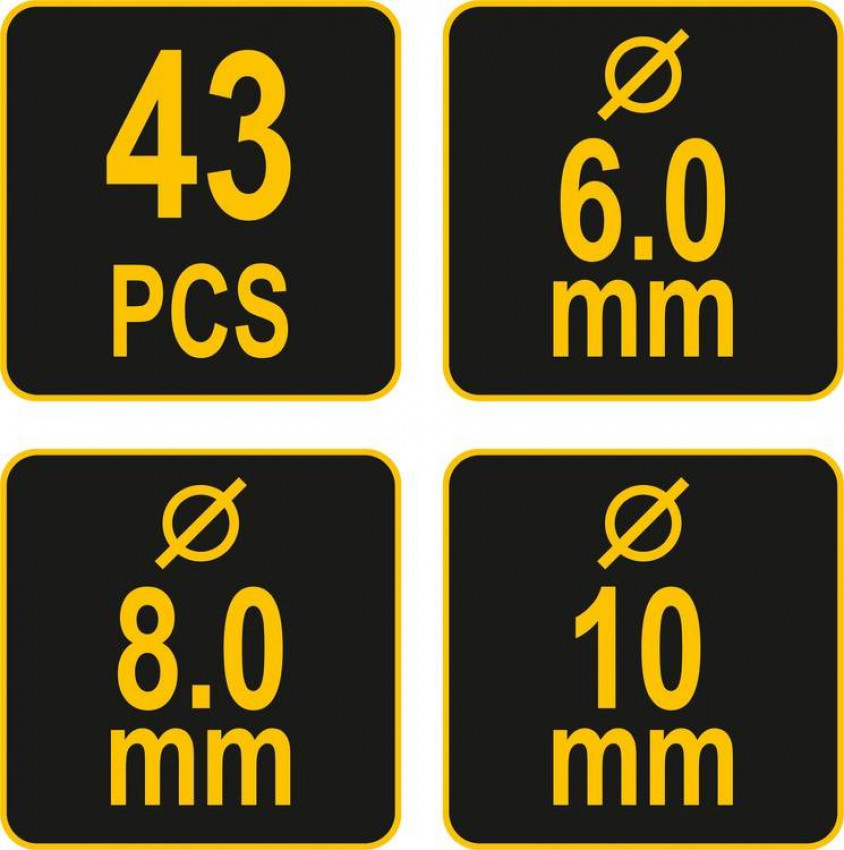 Засоби для кілкових сполучень по дереву YATO з діаметром 6, 8, 10 мм, набір 43 шт.-24080