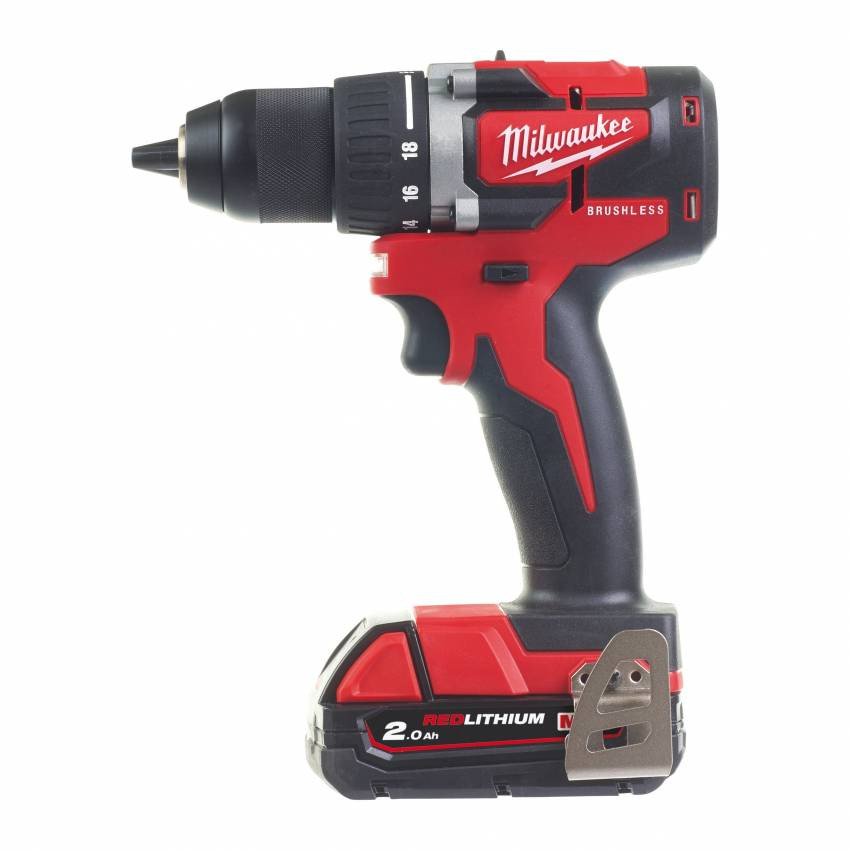 Дриль-шуруповерт акумуляторний MILWAUKEE, M18 CBLDD-402C, 60Нм, (зарядний пристрій, 2 акум.Х 4Ач, кейс)-4933464539