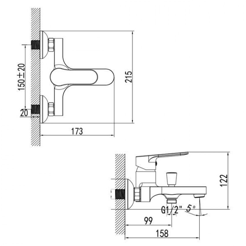 Змішувач MARMORE Ø35 для ванної литої CORSO (DB-1C138C) (9623200)-DB-1C138C