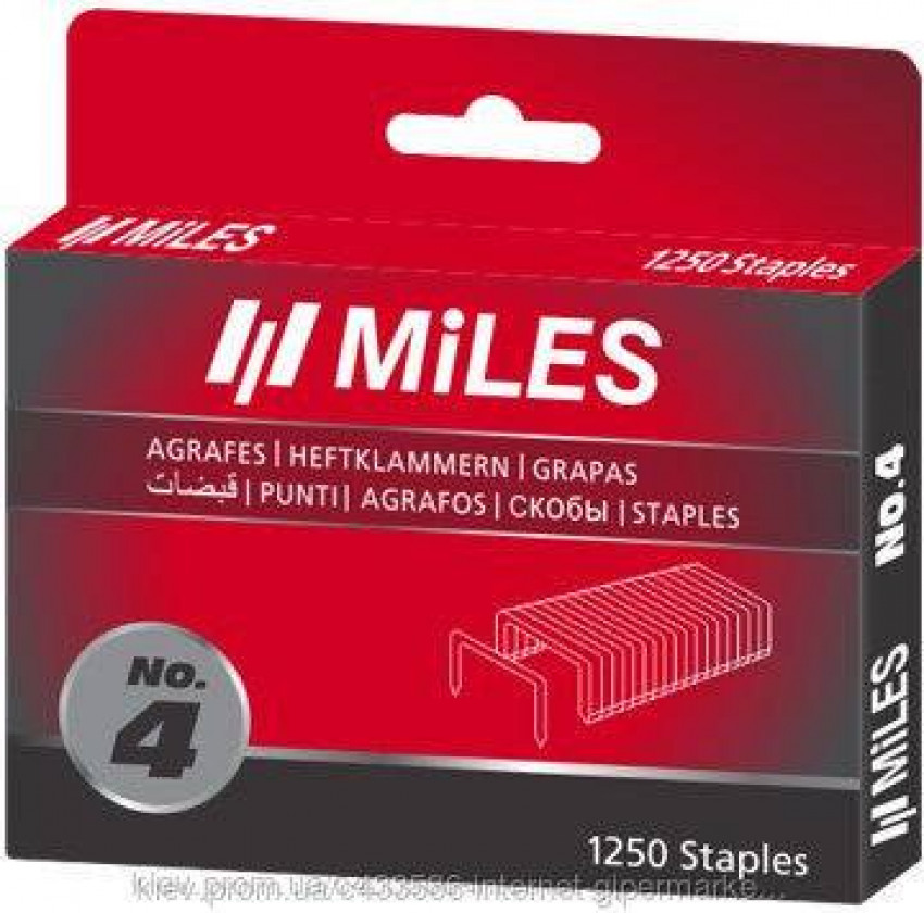 Скоби Miles No.4-10MM, 1250 шт., ширина-10,50мм, товщина-1,20мм, аналог: Rapid 140-4-10