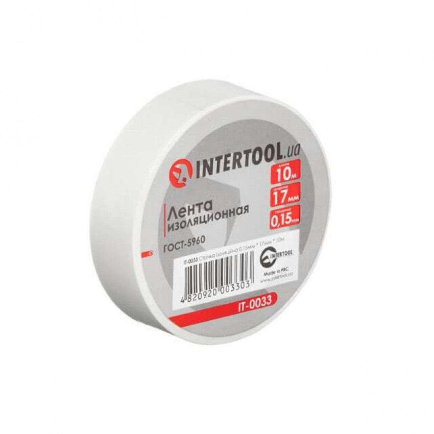 Стрічка ізоляційна, 17 мм * 10 м * 0.15 мм, біла INTERTOOL IT-0033-IT-0033