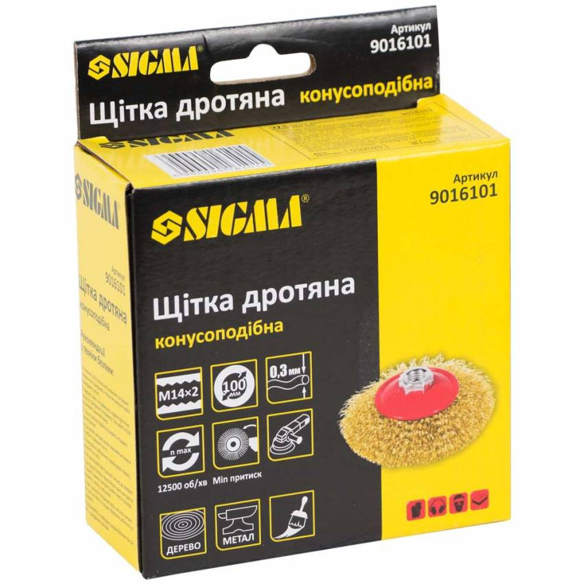 Щітка дротяна конусоподібна Ø100мм М14×2мм (латунована) Sigma (9016101)-9016101