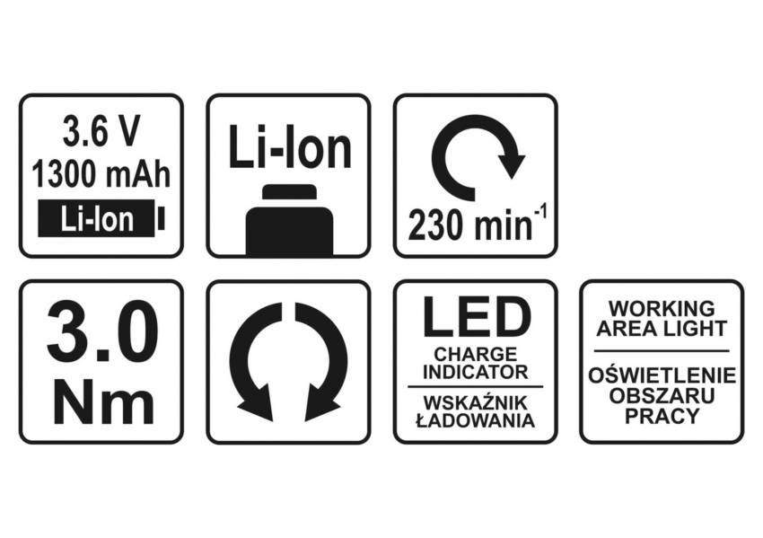 Викрутка акумуляторна YATO Li-Ion, 1.3 АхГод, 3.6 В; F=3 Nm, зі змінним корпусом-YT-82760
