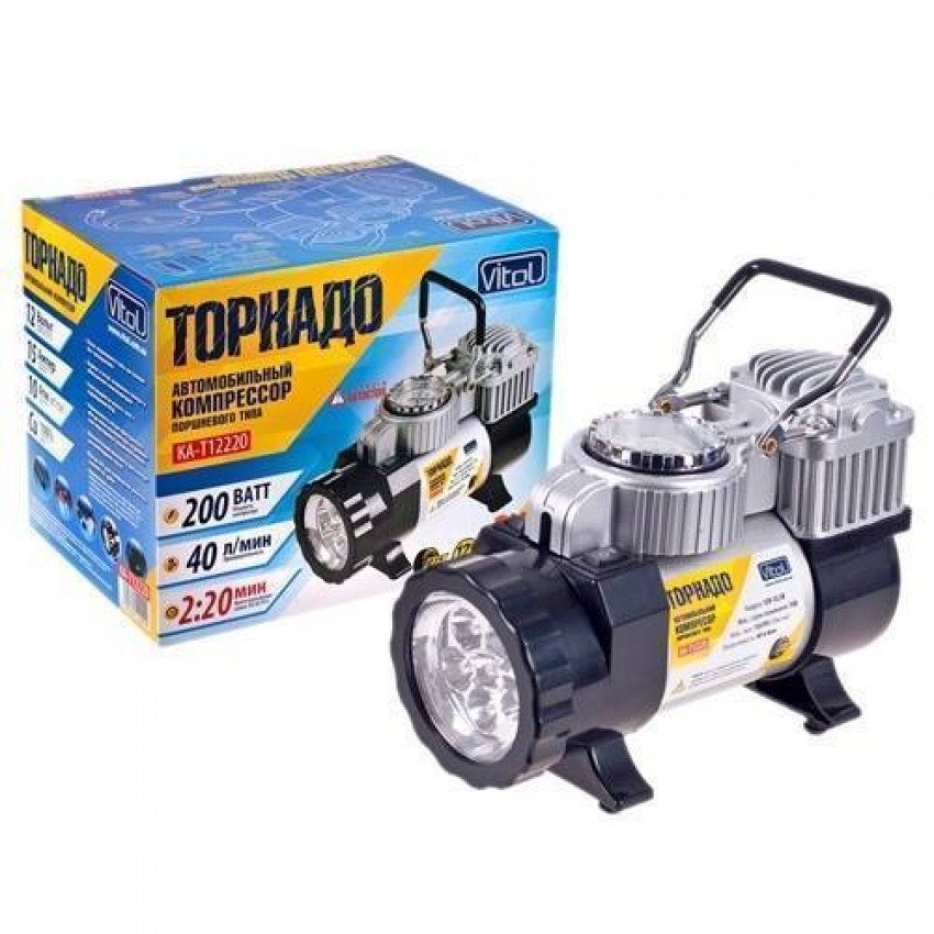 Компресор Торнадо" КА-Т12220 150psi/14Amp/35л/прикур. перехідник/ліхтар/Автостоп-КА-Т12220 (8) С