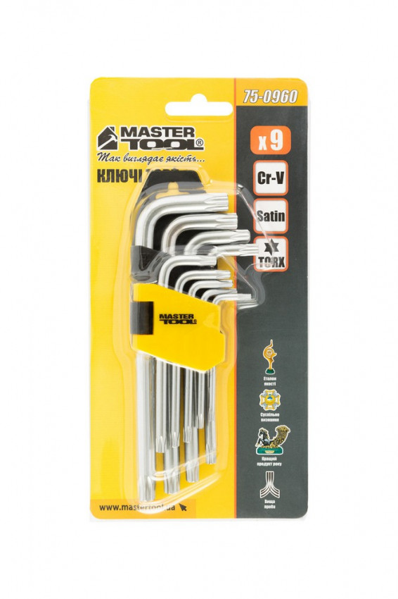 Ключі TORX MASTERTOOL набір 9 шт CrV короткі (Т10-Т50 55-133 мм) 75-0960-75-0960