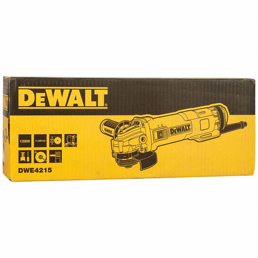 Кутова шліфувальна машина DeWALT, 1200 Вт, 11000 об/хв, d=125 мм, вага 2,2 кг.-DWE4215