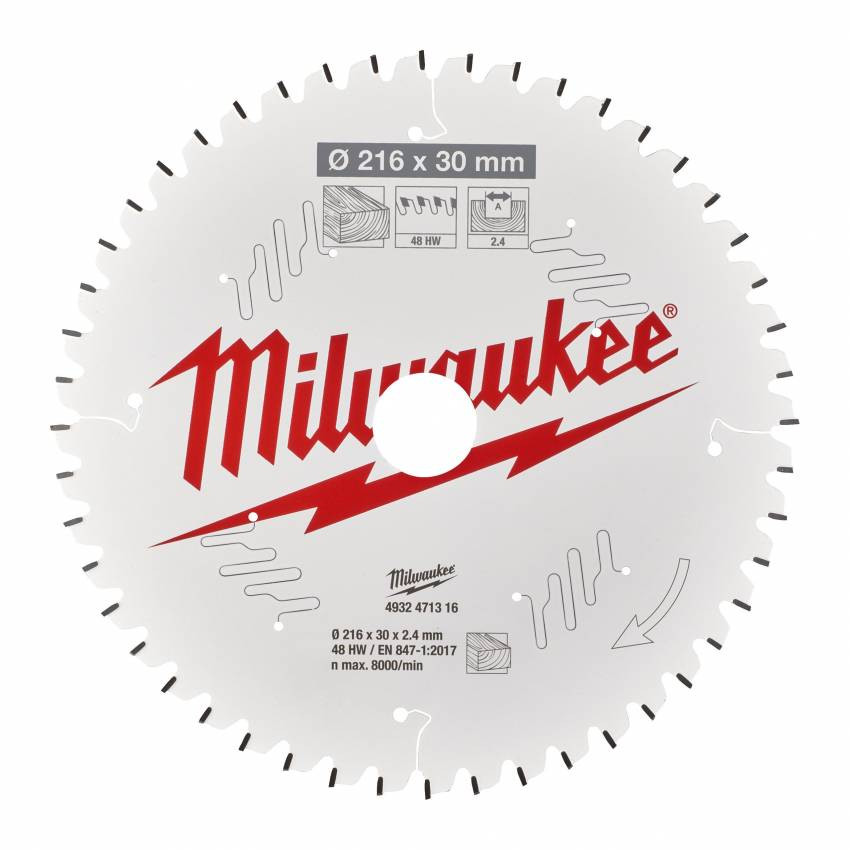 Диск пильний MILWAUKEE, Ø216/30мм, 48 зуб.-4932471317