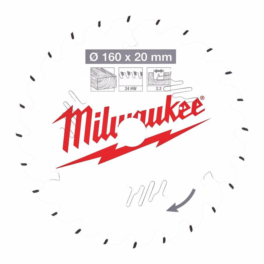 Диск пильний Alu PFTE MILWAUKEE, Ø165х20х2, 2мм, 52 зуб.-4932471296