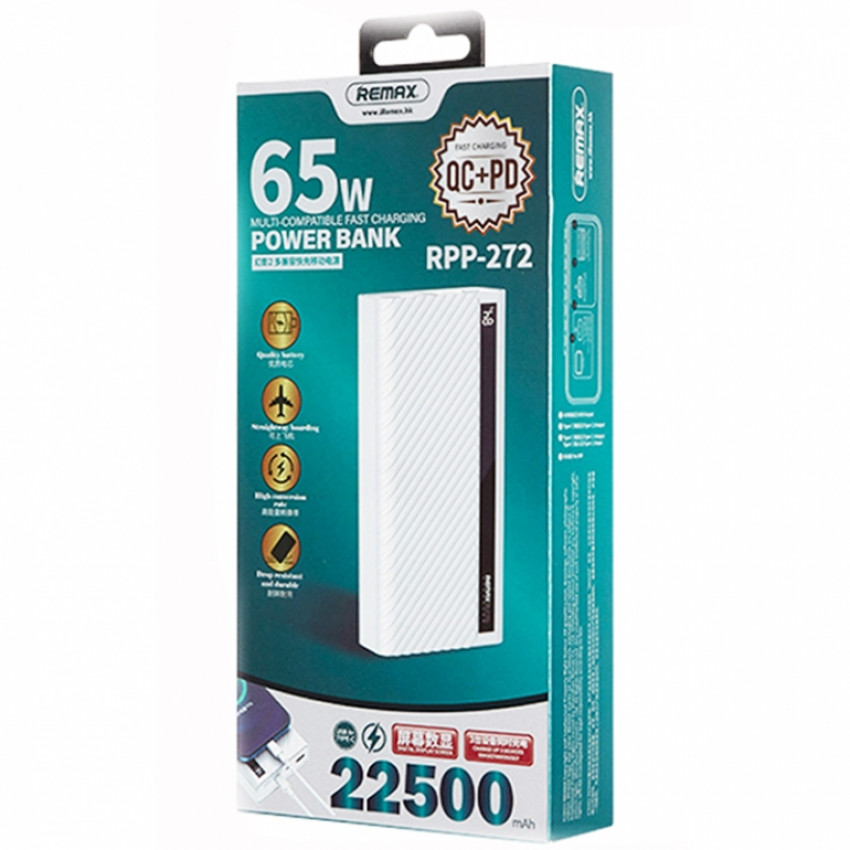 Зовнішній акумулятор Remax Hunyo II 65W QC+PD 22500mAh Білий (RPP-272)-