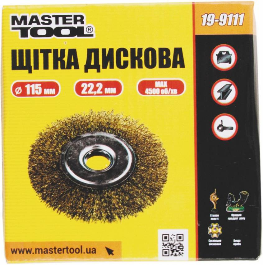 Щітка дискова MASTERTOOL з латуньованого рифленого дроту 115х22.2 мм 19-9111-19-9111