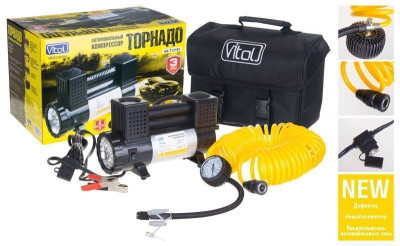 Компресор Торнадо&quot; КА-Т12191 150psi/23Amp/60л/клеми/ліхтар/шланг 7,5м/2 циліндра-[articul]