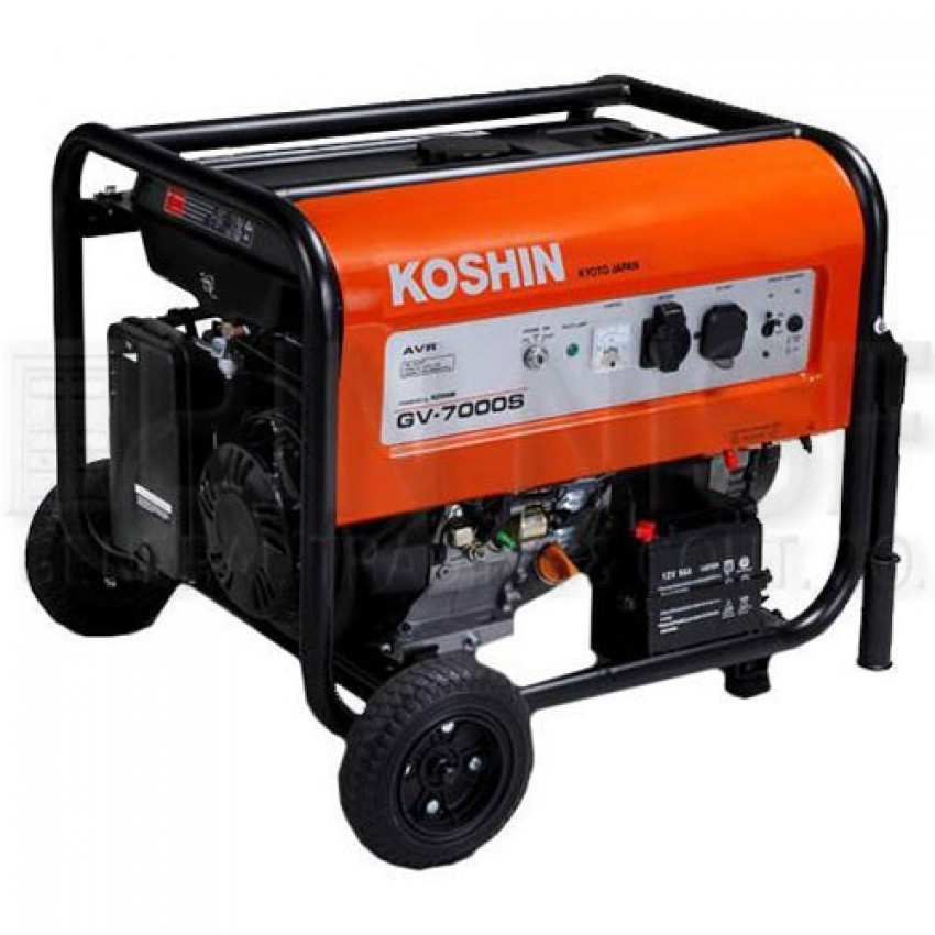 Генератор KOSHIN GV-7000S,5,5кВа,K420,50Гц, 12V/8.3A, 420см3, 22,6л, 90кг, AVR-