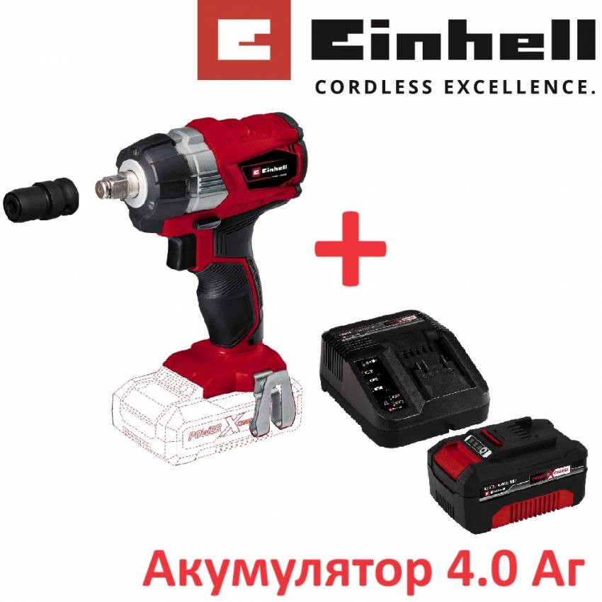 Гайкокрут ударний акумуляторний Einhell TP-CW 18 Li BL Kit 4.0 Ah (4510040K)-