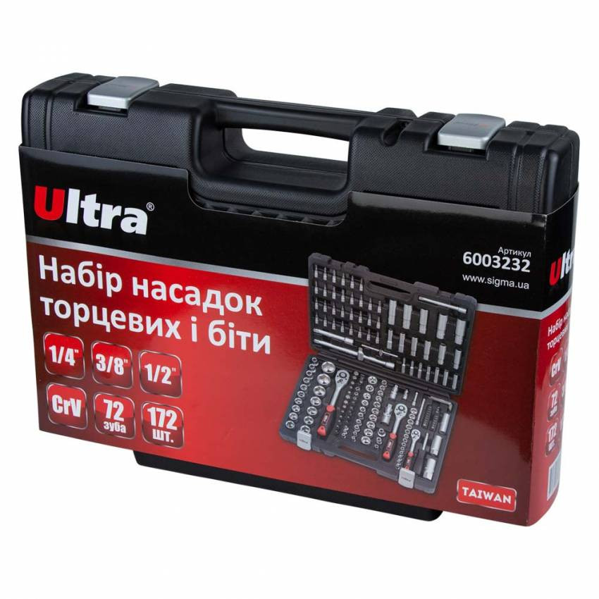 Набір торцевих насадок і битий 1/4", 3/8", 1/2" 172 шт CrV Taiwan ULTRA (6003232)-6003232