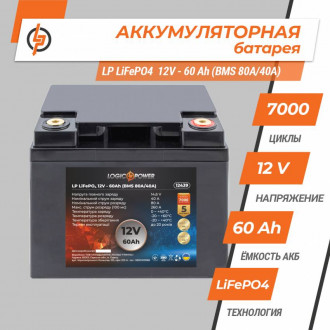 Акумулятор LP LiFePO4 12V - 60 Ah (BMS 80A/40А) пластик