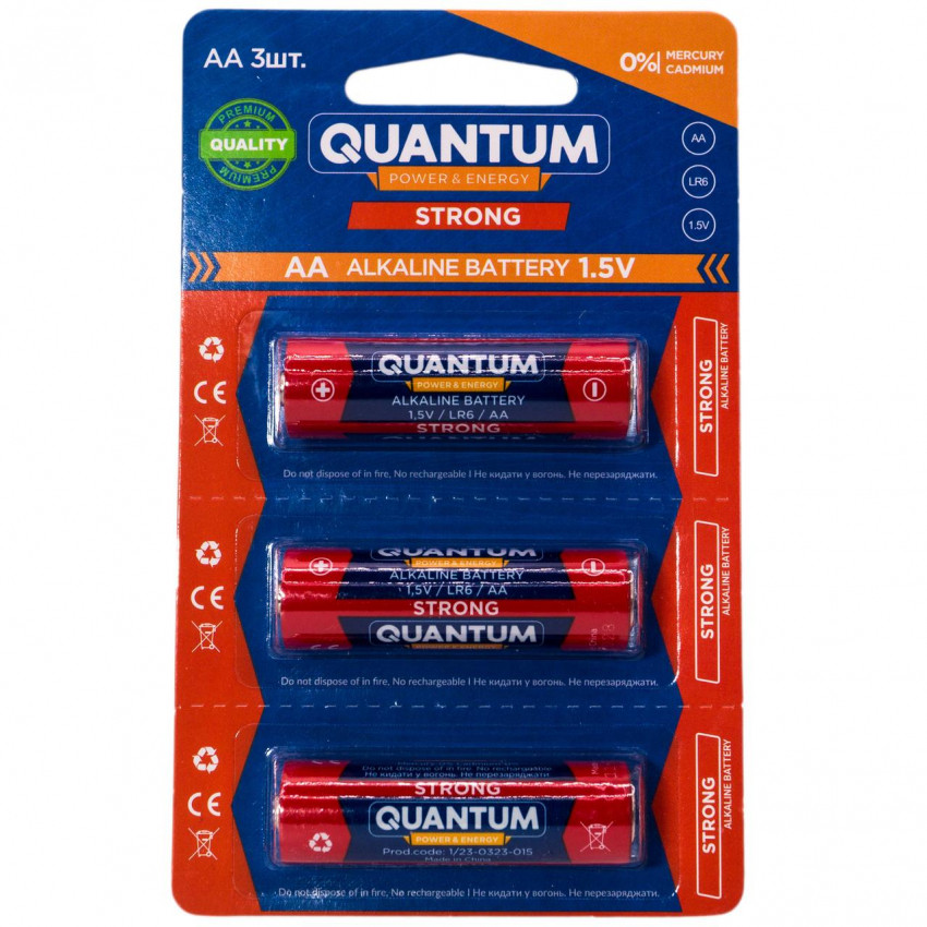 Лужна батарейка Quantum Strong LR6/AA 3шт/уп  blister-QM-LR6-B3