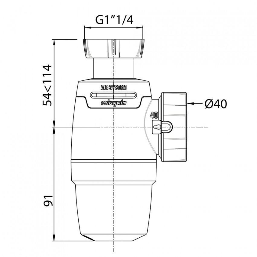 Сифон для раковини Neo Air 1¼"×Ø40мм WIRQUIN (9541358)-9541358