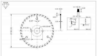 DSB.Підрізна пила D=180 F= 30 Z= 36 K=4,4/5,5 P=3,2 H=6 PH: 2/10/60