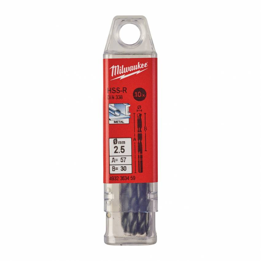 Свердло по металу HSS-R MILWAUKEE DIN338, Ø2,5мм, (10шт)-4932363459