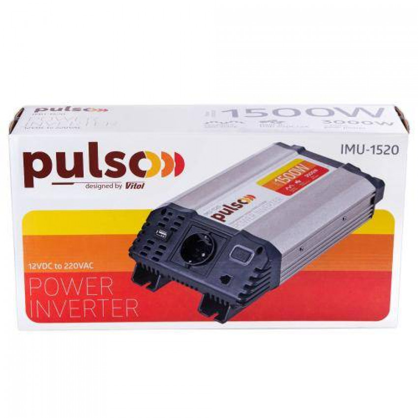 Перетворювач напруги PULSO/IMU-1520/12V-220V/1500W/USB-5VDC2.0A/мод.хвиля/клеми-IMU-1520