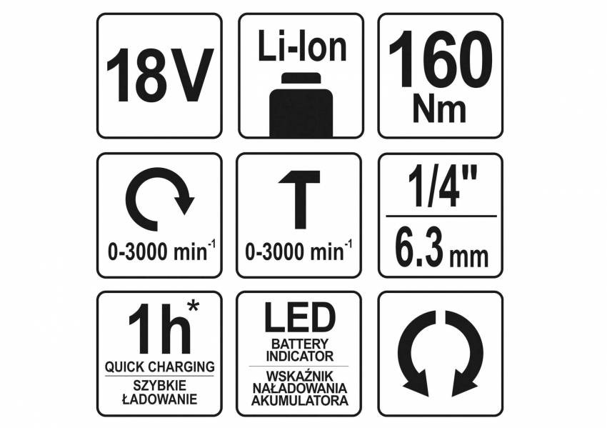 Шуруповерт ударний акумуляторний YATO Li-Ion 18 В 160 Нм (без акумулятора і зарядного пристрою)-YT-82801