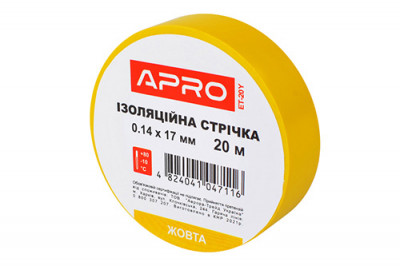 Ізоляцiйна стрiчка жовта 0.14х17мм 20м (пачка, кратно 10шт) APRO-[articul]