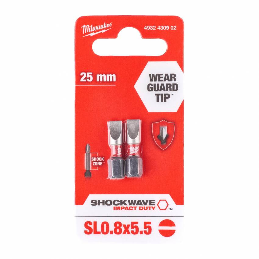 Біта SHOCKWAVE MILWAUKEE, SL0, 8x5, 5, 25мм, (2шт)-4932430902