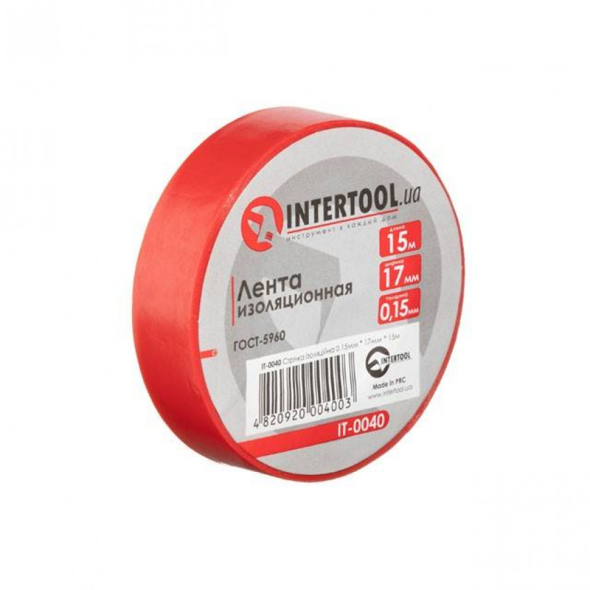 Стрічка ізоляційна, 17 мм * 15 м * 0.15 мм, червона INTERTOOL IT-0040-IT-0040