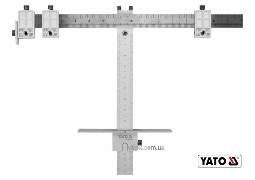 Шаблон для розмітки отворів Т-подібний YATO : 250 мм, з метричною і дюймовою шкалами   чохол-YT-44130