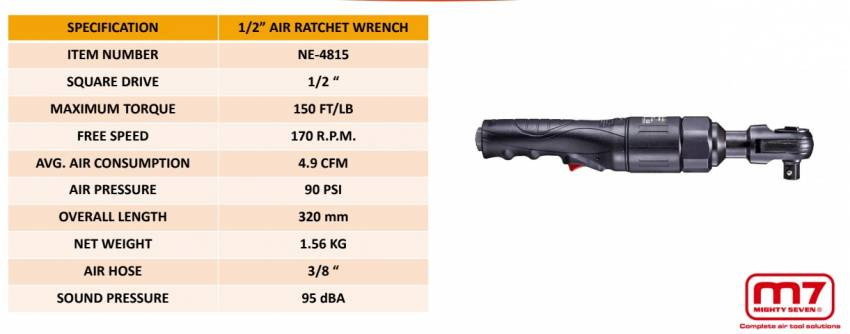 Пневмотрещітка 1/2" 200 Нм 170 об/хв-NE-4815