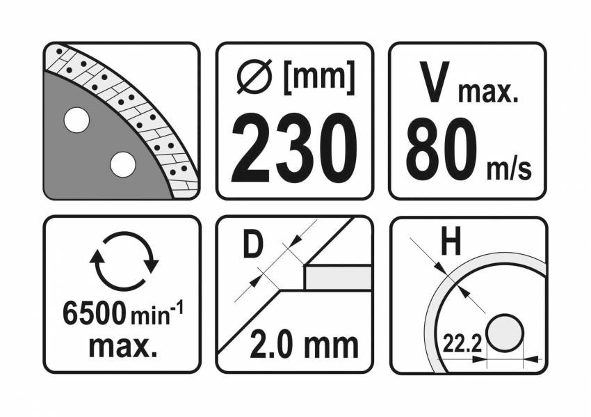 Диск відрізний алмазний по гресу, кераміці "TURBO" YATO Ø=230x2x10x22.2 мм,в мокрому і сухому режимі-YT-59985