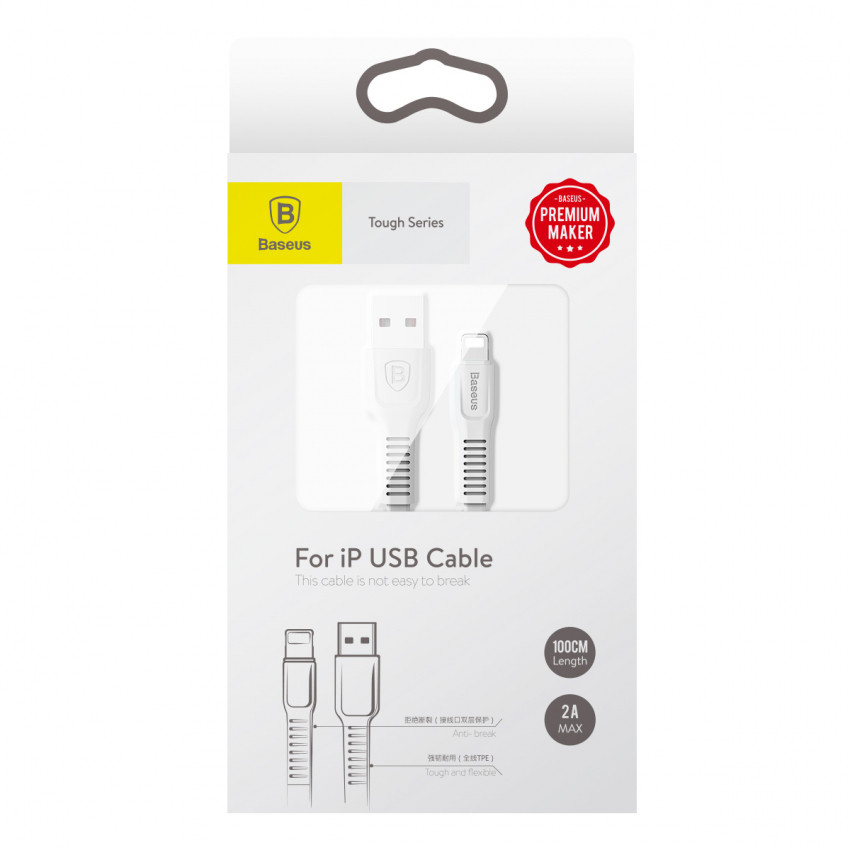 Кабель Baseus Tough USB 2.0 to Lightning 2A 1M Білий (CALZY-B02)-