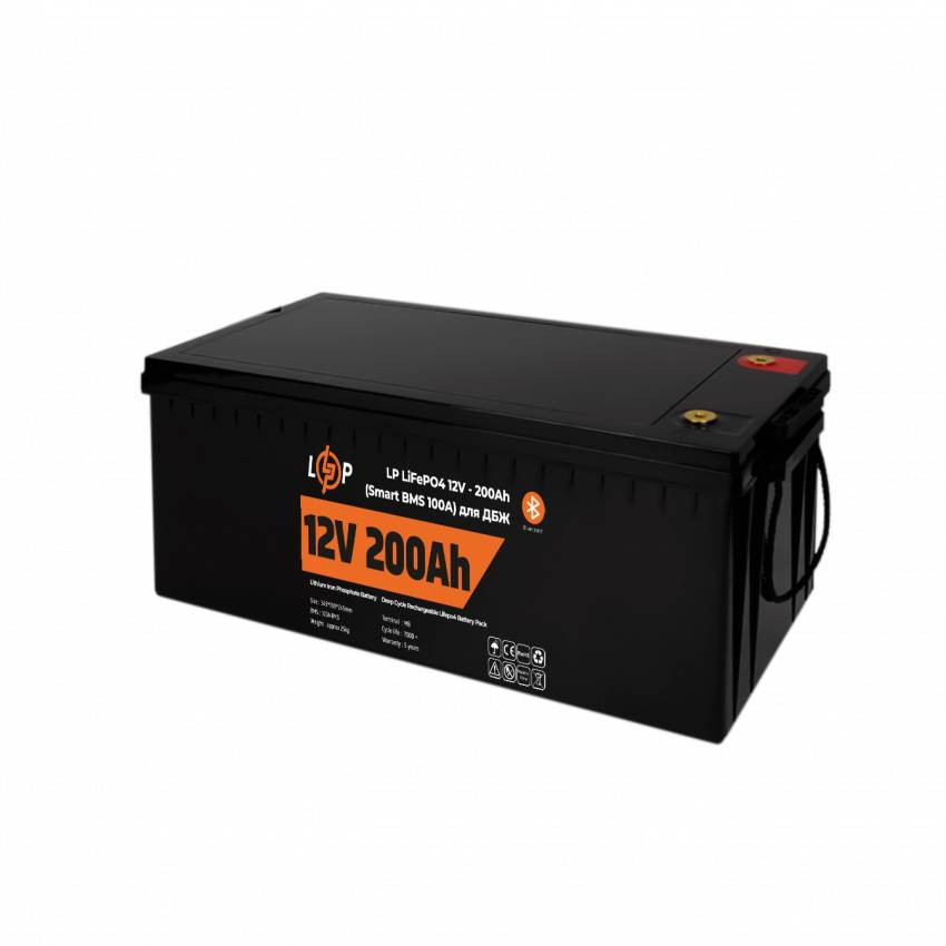 Акумулятор LP LiFePO4 12V - 200 Ah (Smart BMS 100А) з BT пластик для ДБЖ-LP20198