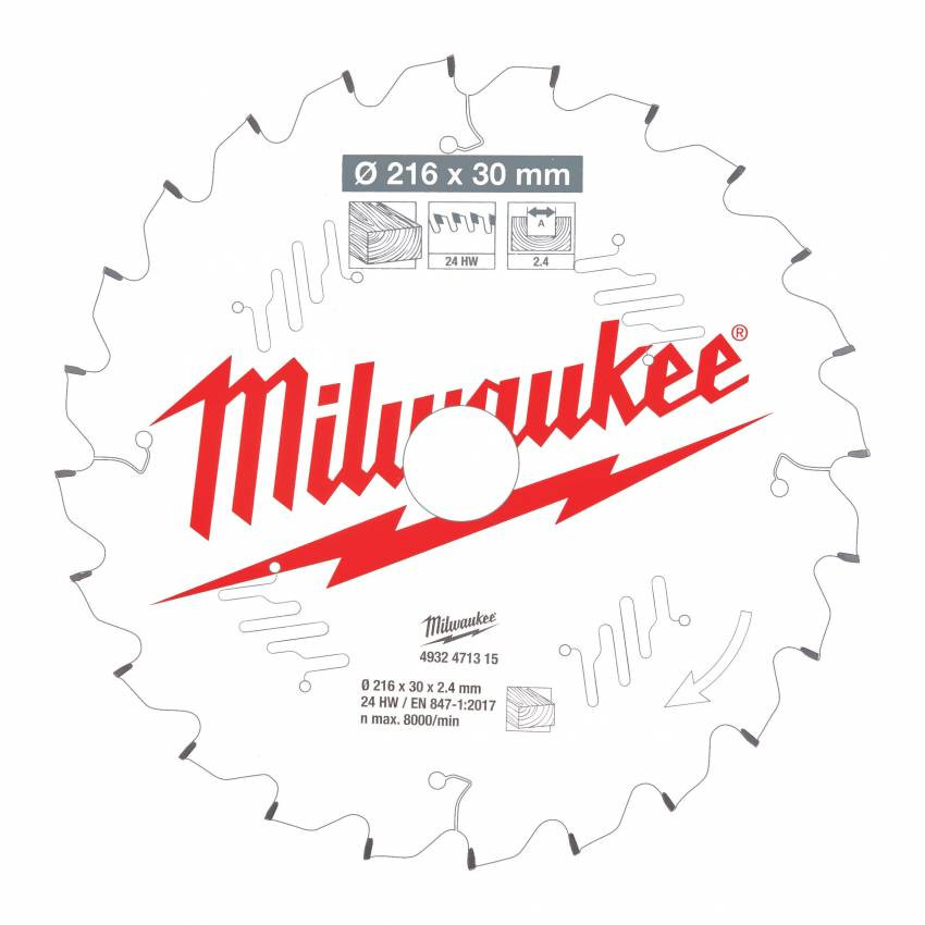 Диск пильний MILWAUKEE, Ø216/30мм, 48 зуб.-4932471317