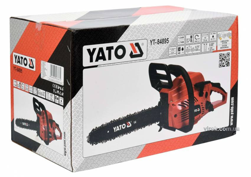 Бензопила ланцюгова YATO 37.2 см³ 1.3 кВт шина- 14" (33 см)-YT-84895