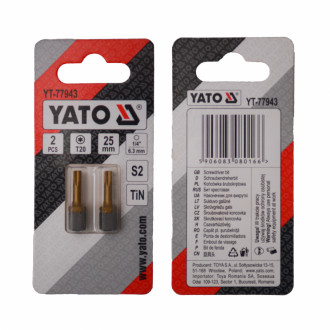 Насадка викруткова YATO TORX T20 х 25 мм. HEX 1/4&quot;, покрита титаном, 2 шт.-[articul]