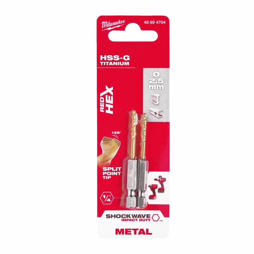 Свердло по металу RedHEX HSS-G TiN MILWAUKEE, Ø2,5мм, (2шт)-48894704