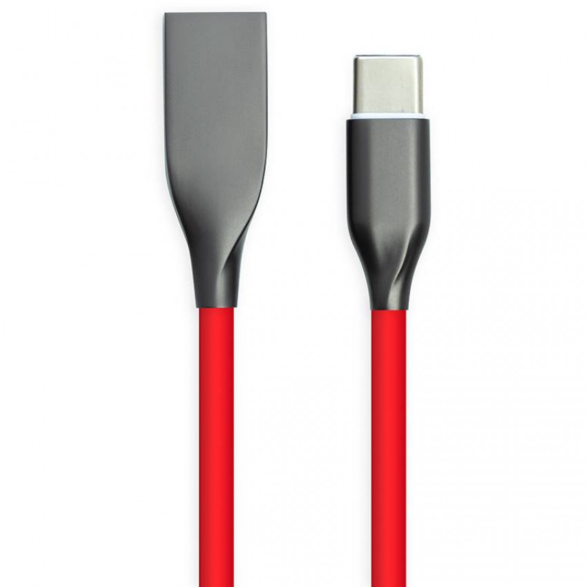 Кабель PowerPlant USB-Type-C, 2м, силікон, червоний-CA911394