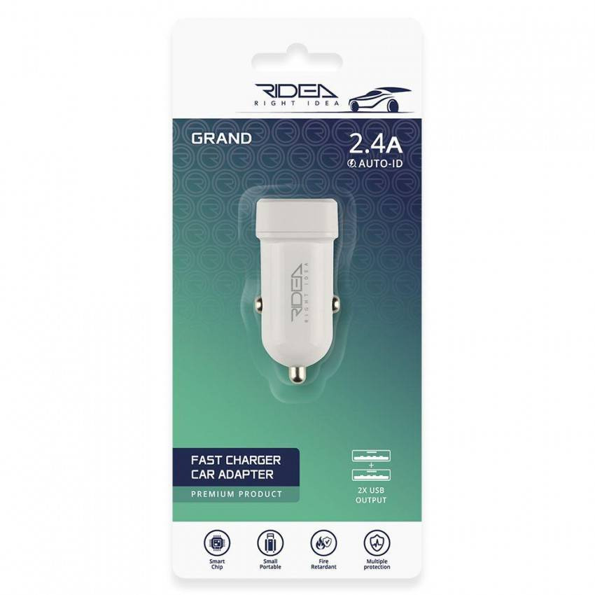 Автомобільний Зарядний Пристрій Ridea RCC-21012 Grand 2USB 2.4 A Колір Бiлий-RCC-21012