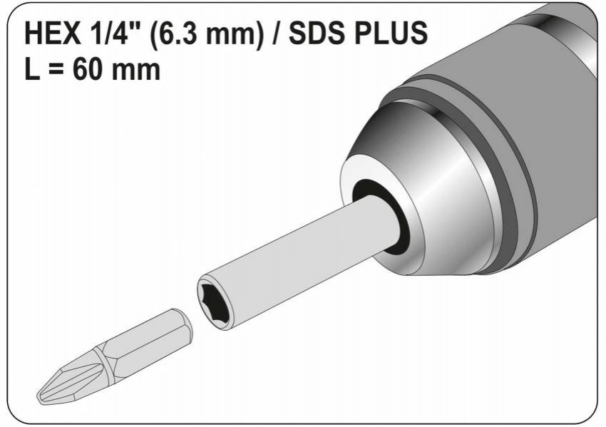 Тримач насадок SDS YATO: HEX-1/4", L=60 мм-YT-04690