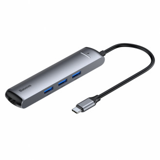 USB Hub Baseus Mechanical Eye Six-in-one Type-C (PD 87W) to USB3.0*3 + HDMI + RJ45 Ethernet + Type-C PD Cірій (CAHUB-J0G)-[articul]