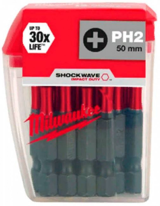 Біта SHOCKWAVE MILWAUKEE, PH2, 50мм, (10шт)-4932430855