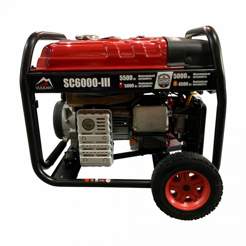 Генератор SC6000-III (бензин/газ) 1f 5.0kW/4.2kW, електростарт, бак-25л, колеса-SC6000-III (Gasoline/LPG