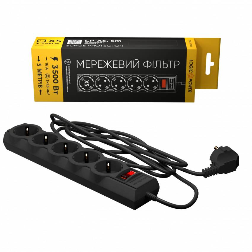 Мережевий фільтр PREMIUM LP-X5 5 м Black (3520Вт)-