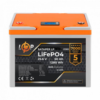 Акумулятор LP LiFePO4 LCD 25,6V - 50 Ah (1280Wh) (BMS 80A/40А) пластик-[articul]